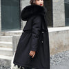 Women Winter Parka Warm Hooded Long Sleeve Zipper Thick Jackets Fur Collar Fleece Drawstring Long Coat Casual Streetwear Outwear