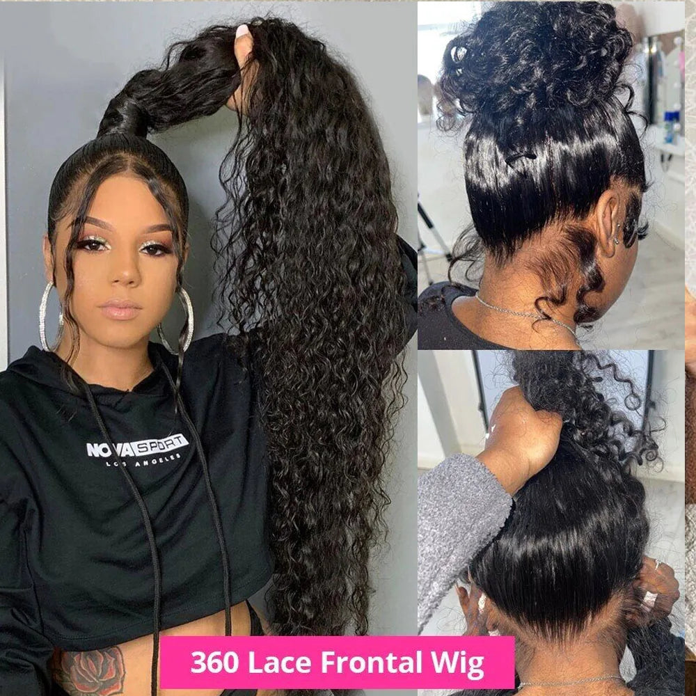 250 Density 30 Inch Invisible Strap Water Wave Curly 360 Full Hd Lace Front Human Hair Wig Glueless Wig Deep Wave Frontal Wig