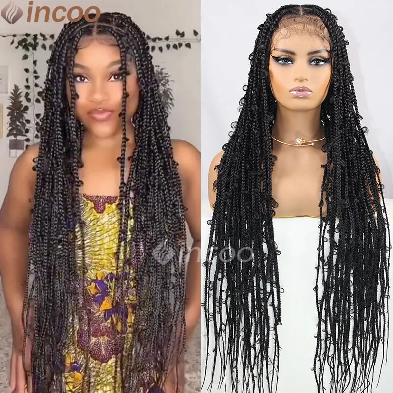 36 Inches Synthetic Lace Braided Wigs Butterfly Braids Lace Wig For Black Women Braid Wigs On Sale Clearance Box Braids Lace Wig