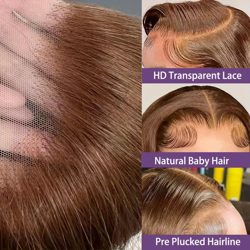 13x4 Transparent HD Lace Frontal Wig Short Bob Wig Human Hair Chocolate Brown #4 Lace Front Wigs Pre Plucked Short Straight Wig
