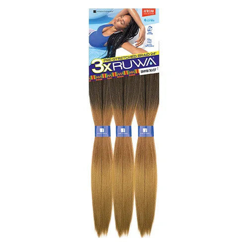 Sensationnel XPRESSION 3X Ruwa Synthetic Hair Braids Pre-Stretched Braid 24" - Lightweight, Easy to Install