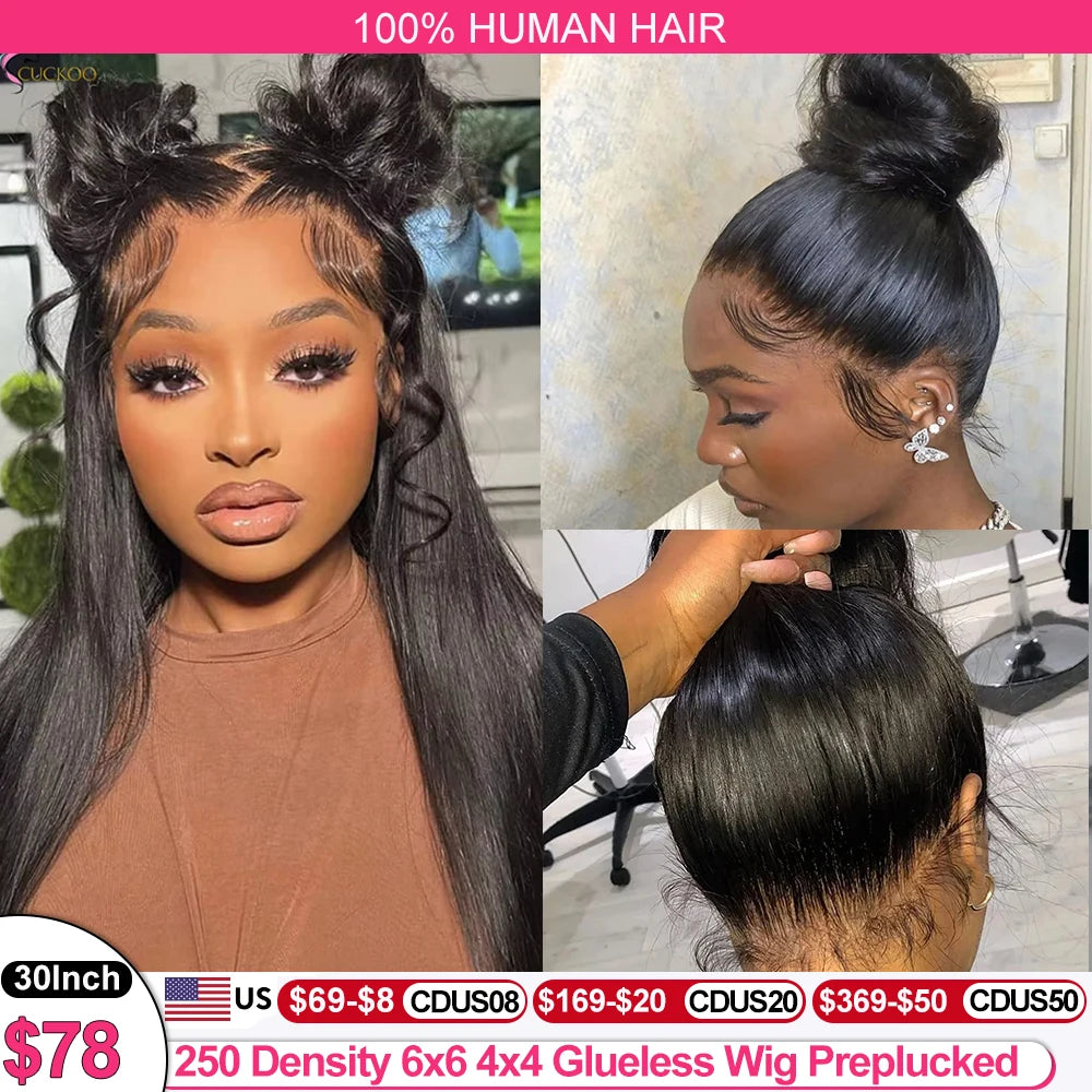 250 Density 360 Full Lace Wigs 100% Human Hair Glueless PrePluck Brazilian Straight 13x4 Transparent Lace Frontal Wig For Women