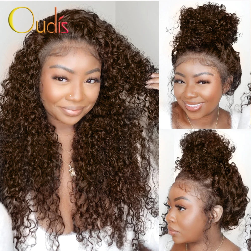 Water Wave Invisible Strap 360 Full Hd Lace Front Wig Chocolate Brown 30 Inch Deep Wave Frontal Wig Glueless Wig Human Hair