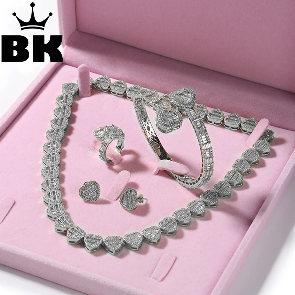 THE BLING KING Lovely Jewelry Set For Women Heart Shaped Chain Necklace Adjustable Heart Bracelet Open Heart Ring Heart Earring
