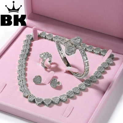 THE BLING KING Lovely Jewelry Set For Women Heart Shaped Chain Necklace Adjustable Heart Bracelet Open Heart Ring Heart Earring