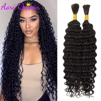 AOSIQUEEN Synthetic Deep Wave Bulk hair For Braiding No Weft Deep Wave For Braiding Micro Faux Braiding Hair for Boho Braids
