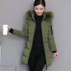 Damen Winter Parka mit Pelzkragen und Kapuze, modischer Buchstaben-Patch, Reißverschlusstaschen-Design, lange Jacke, elegant, schmal, warm, dick, Damenmäntel
