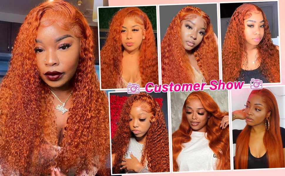 350# 13x6 200 Density 350 Ginger Orange 30 40 inch Lace Front Wig Human Hair Wigs 13x4 HD Lace Frontal Curly Wig For Woman
