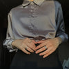 Elegant Satin Loose Women Shirt Spring Turn-down Collar Ladies Blouse Autumn Vintage Casual Button Silk Tops