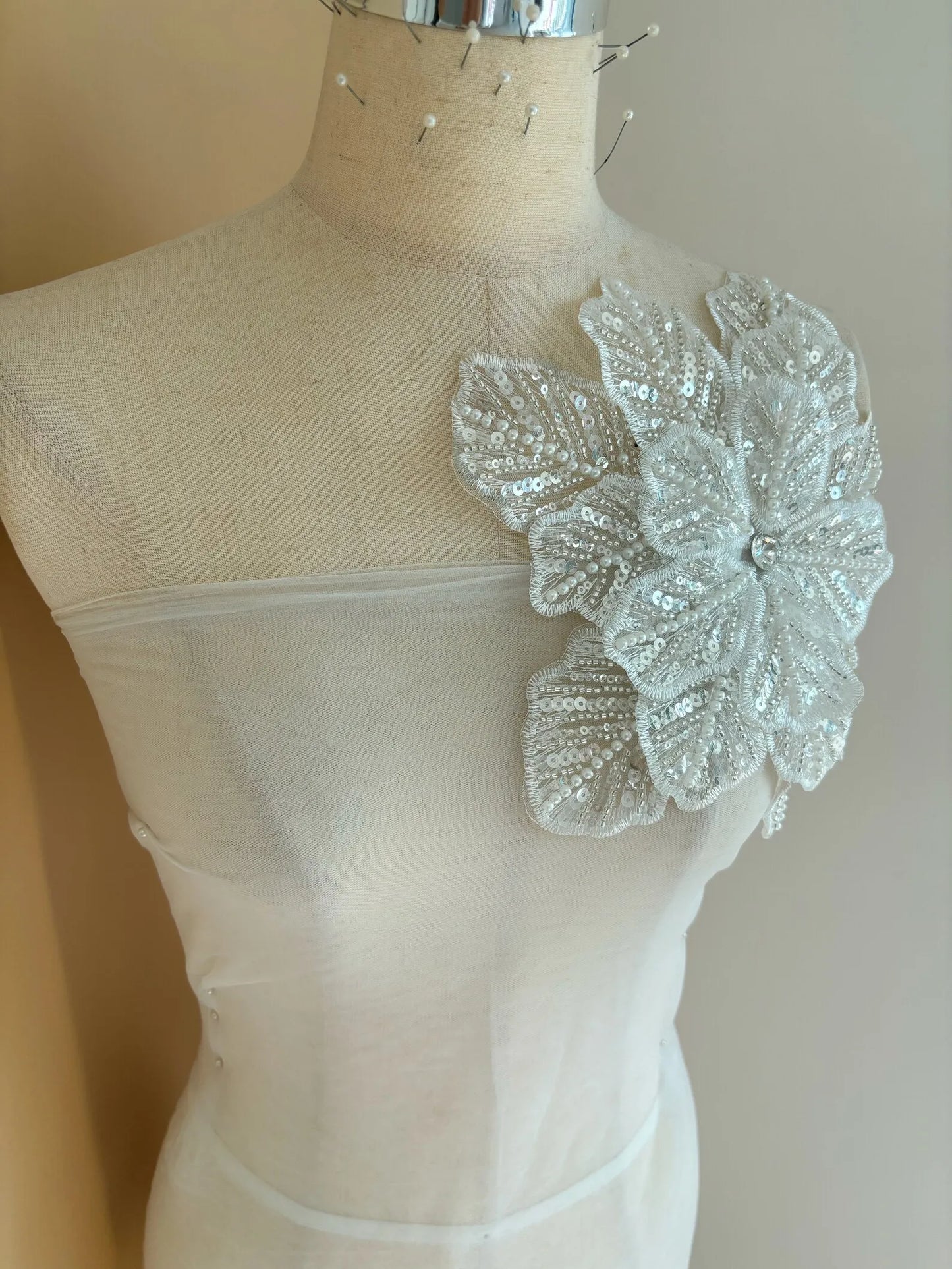 1 Piece Green 3d Bead Flowers Applique For Couture Dance Costume Embroidery Sewing On Patches For Wedding/Evening Dress