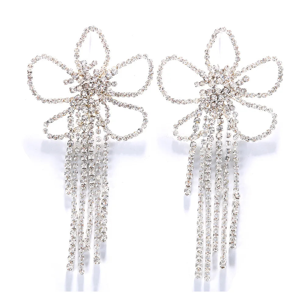 Stonefans Exaggerated Colorful Flower Earrings Fashion Long Tassel Drop Earring for Festival Drag Queen Jewelry