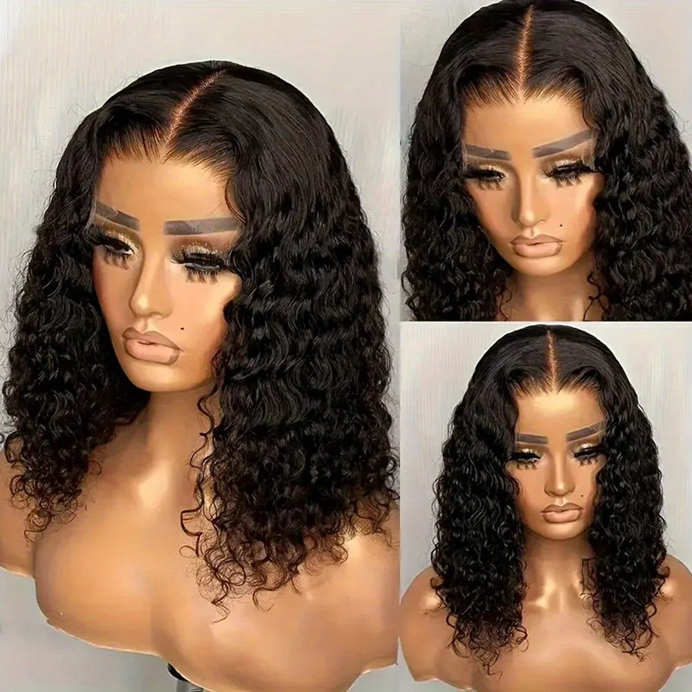 Deep Curly Wave Short Bob Wigs Brazilian 100% Human Hair 13x4 Lace Front Wigs 4x4 Lace Closure Curly Wigs For Women 200% Density