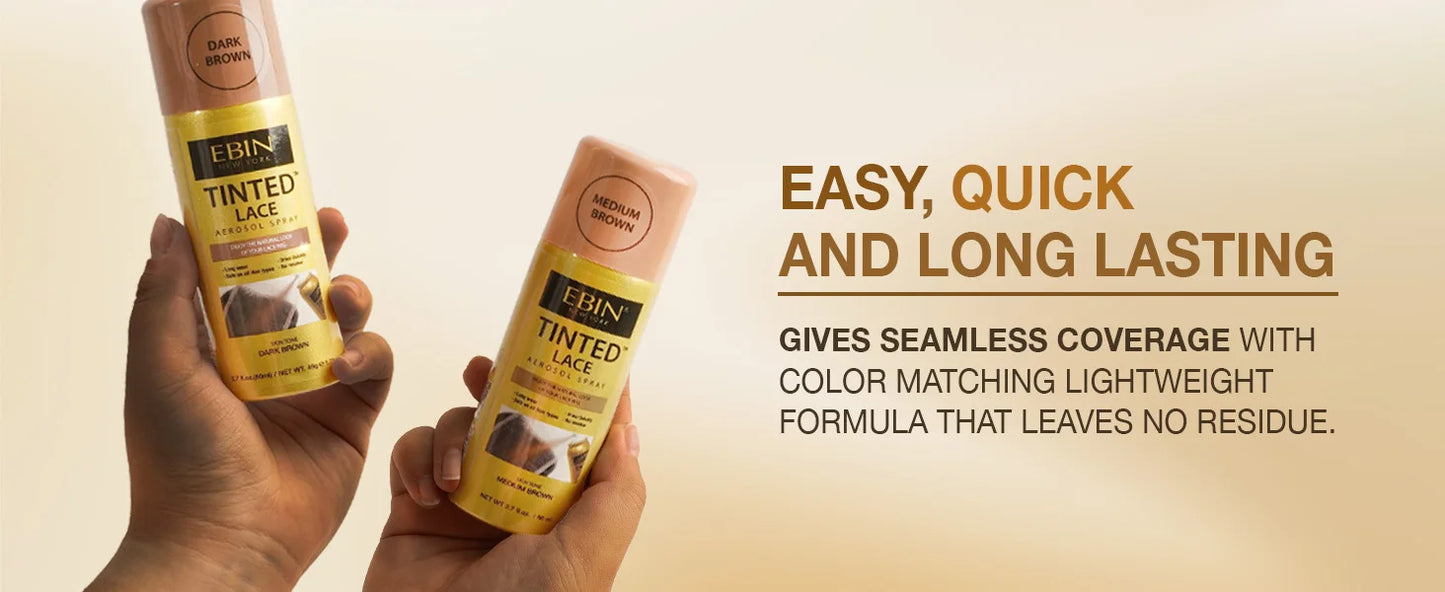 Ebin New York Tinted Lace Aerosol Spray 2.7oz/ 80ml - Quick Dry, Natural Tint, Ideal for Seamless Lace Blending