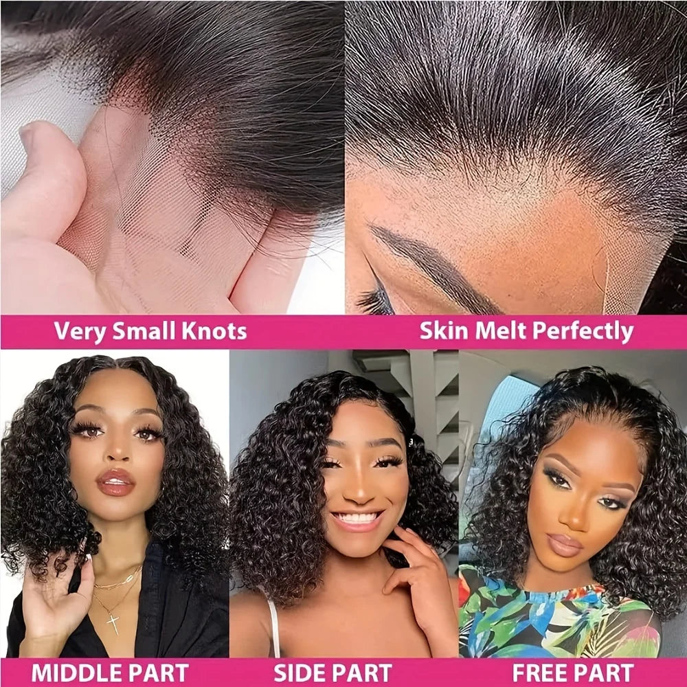 Deep Wave 13x4 Lace Front Wigs Short Bob Wig Brazilian Virgin Human Hair Pre Plucked With Baby Hair Natural 4x4 Closure Bob Wigs