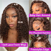 Brown Curly Lace Front Human Hair Wigs 200 Density 13x4 Full Frontal Brown Colored Deep Water Wave Wigs HD Lace Wigs