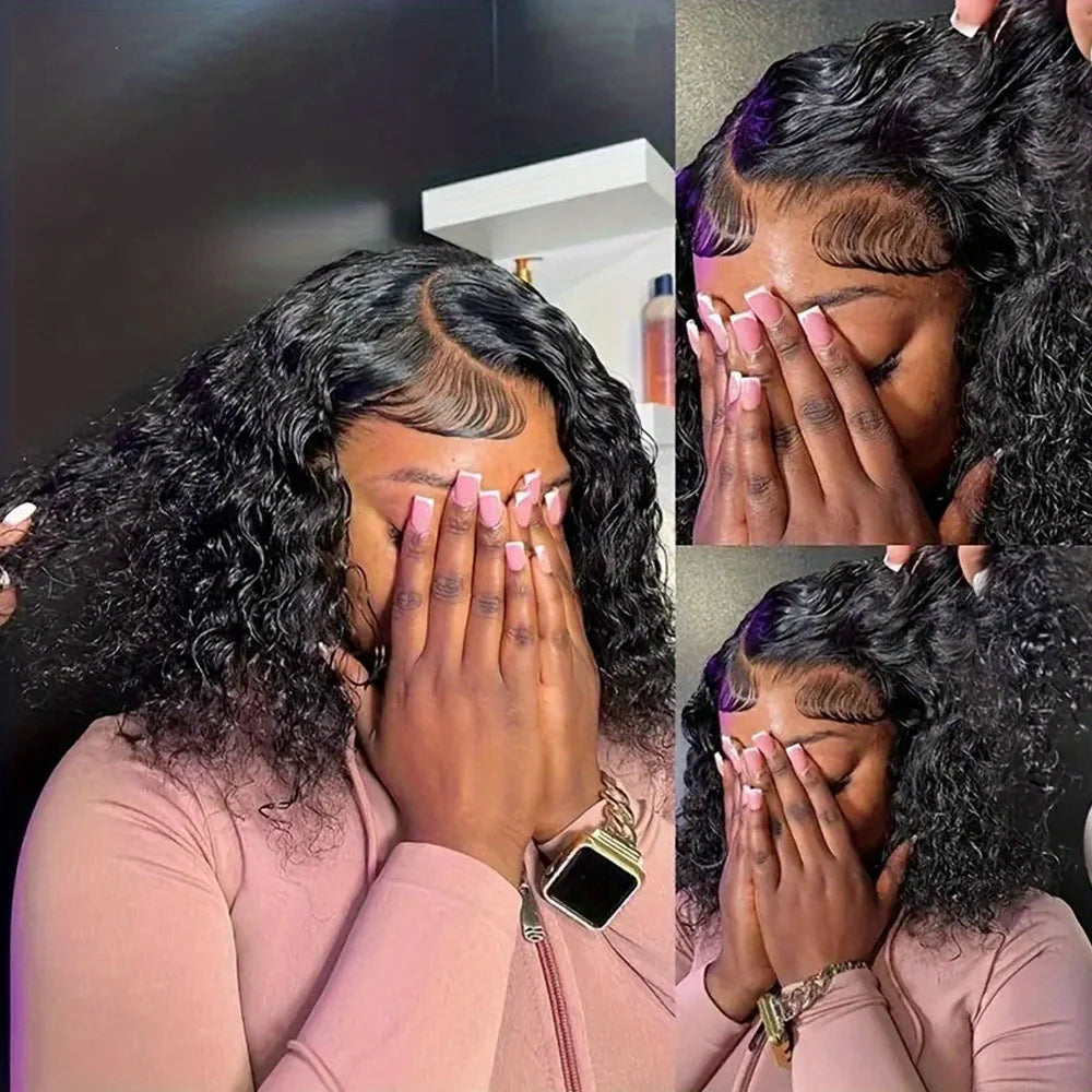 Deep Curly Wave Short Bob Wigs Brazilian 100% Human Hair 13x4 Lace Front Wigs 4x4 Lace Closure Curly Wigs For Women 200% Density