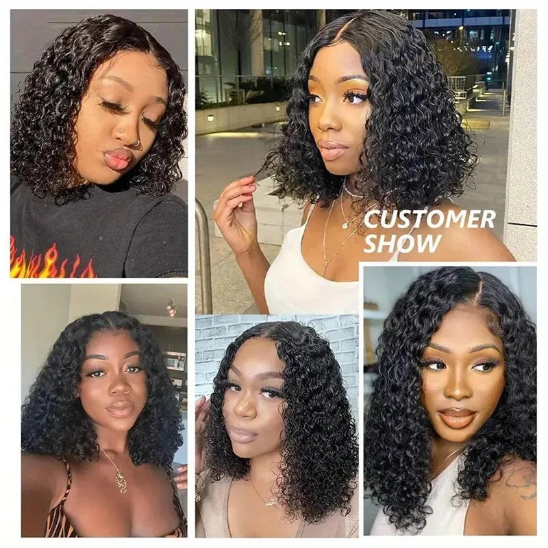 13x4 Short Bob Wig Human Hair Deep Wave 100% Brazilian Curly Human Hair Wigs Transparent Lace Front Wigs For Women Preplucked