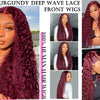 250 Density 30 Inch 13x4 99J Burgundy Deep Wave Lace Frontal Wig Curly Lace Front HD Lace Frontal Human Hair Wigs For Womem