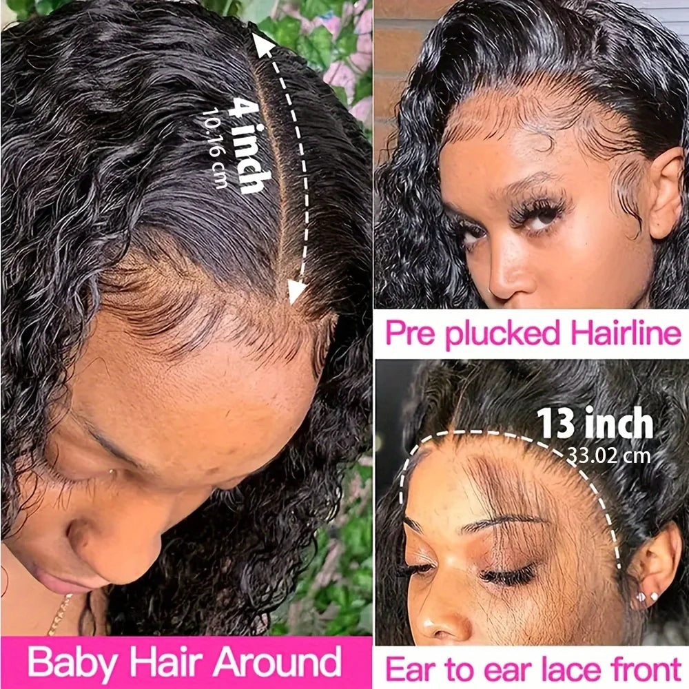 Deep Wave 13x4 Lace Front Wigs Short Bob Wig Brazilian Virgin Human Hair Pre Plucked With Baby Hair Natural 4x4 Closure Bob Wigs