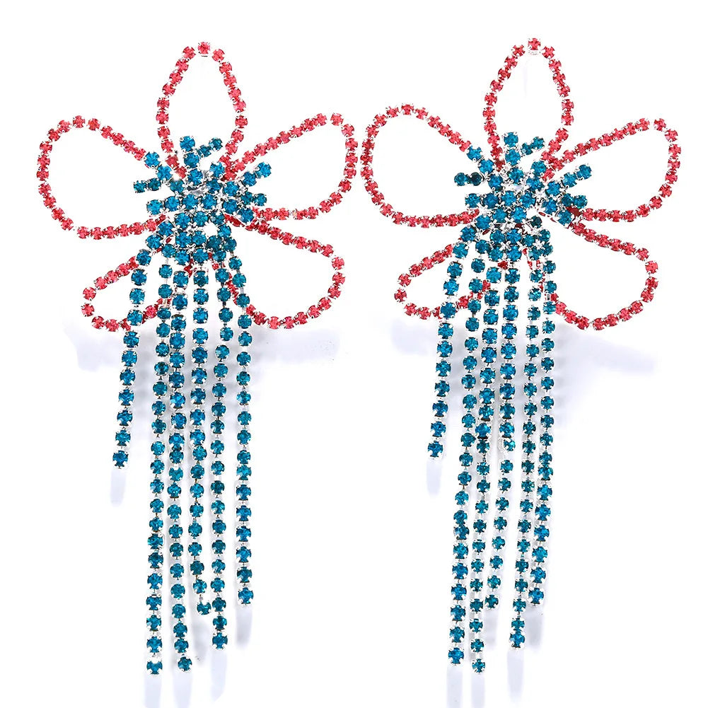 Stonefans Exaggerated Colorful Flower Earrings Fashion Long Tassel Drop Earring for Festival Drag Queen Jewelry