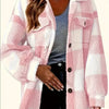 Plaid Pattern Button Front Jacket, Elegant Long Sleeve Warm Outerwear For Fall & Winter, Women's Clothing