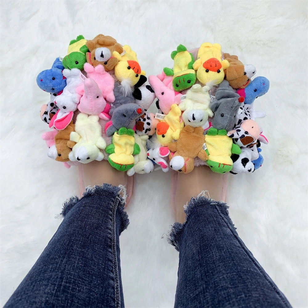 Home Slippers Women Cotton Slippers Furry Flip Flops House Shoes Cute Teddy Bear Slides Plush Pantuflas Women Cheap Slides