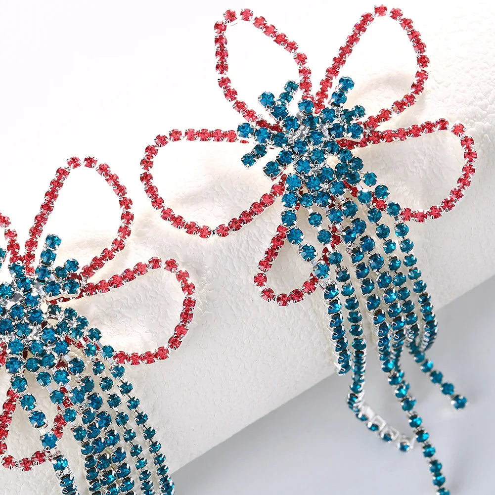 Stonefans Exaggerated Colorful Flower Earrings Fashion Long Tassel Drop Earring for Festival Drag Queen Jewelry