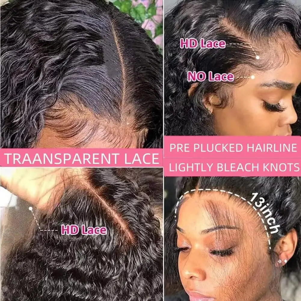 Deep Wave 13x4 Lace Front Wigs Short Bob Wig Brazilian Virgin Human Hair Pre Plucked With Baby Hair Natural 4x4 Closure Bob Wigs