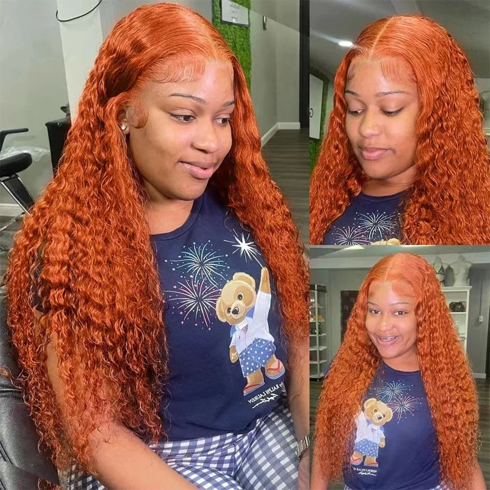 350# 13x6 200 Density 350 Ginger Orange 30 40 inch Lace Front Wig Human Hair Wigs 13x4 HD Lace Frontal Curly Wig For Woman