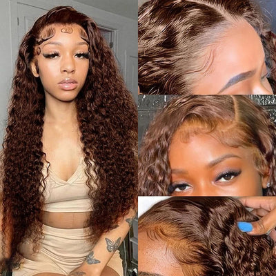 #4 Chocolate Brown Deep Water Wave 13x6 Lace Front Wigs Human Hair Brazilian Brown 13×4 Transparent Lace Frontal Wigs For Women