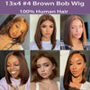 13x4 Transparent HD Lace Frontal Wig Short Bob Wig Human Hair Chocolate Brown #4 Lace Front Wigs Pre Plucked Short Straight Wig