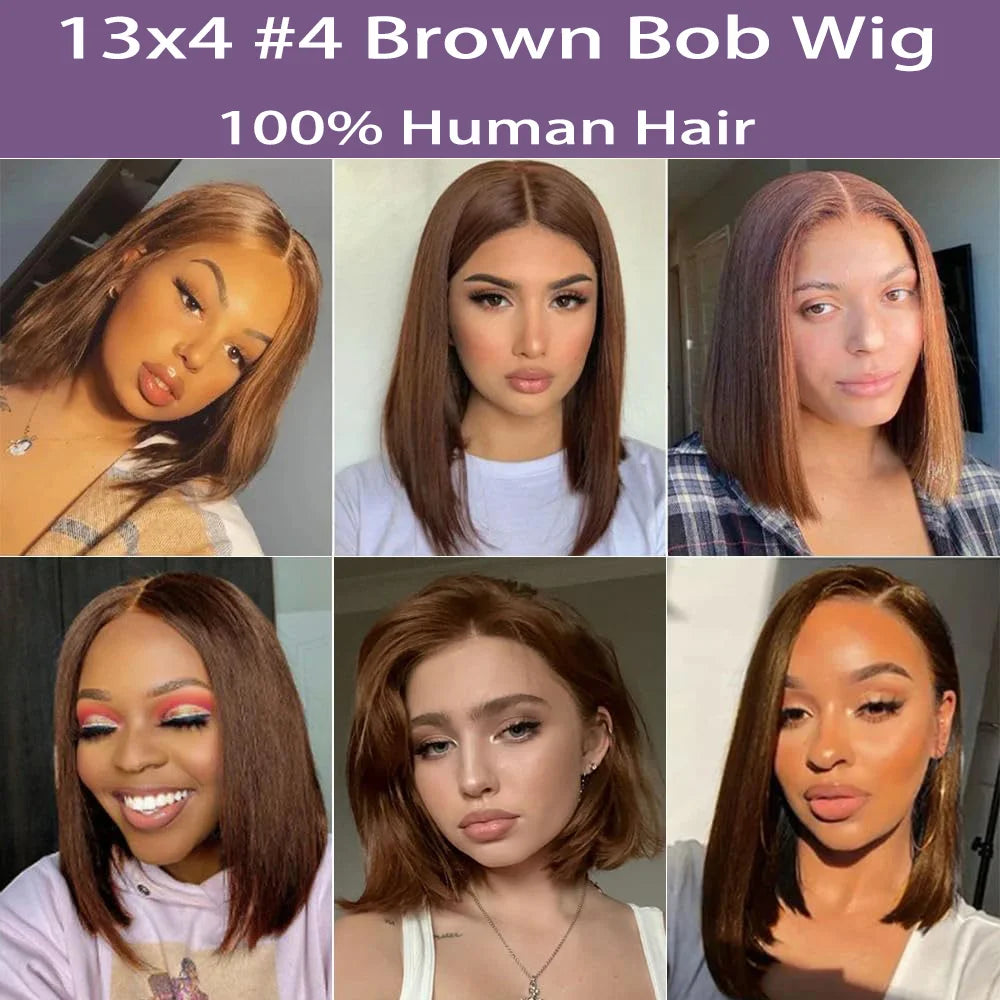 13x4 Transparent HD Lace Frontal Wig Short Bob Wig Human Hair Chocolate Brown #4 Lace Front Wigs Pre Plucked Short Straight Wig