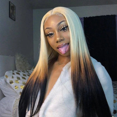Ombre 613 Lace Front Human Hair Wigs Pre Plucked 13x4 HD Lace Front Wig Reverse Ombre Hair On Blonde 3 Tone Ombre Wigs On Sale