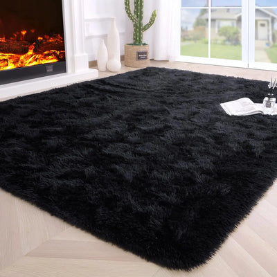 Fluffy Bedroom Rug Carpet Shaggy Fuzzy Rugs for Bedroom Thick Black Area Rugs for Living Room Rugs  for Girls Boys