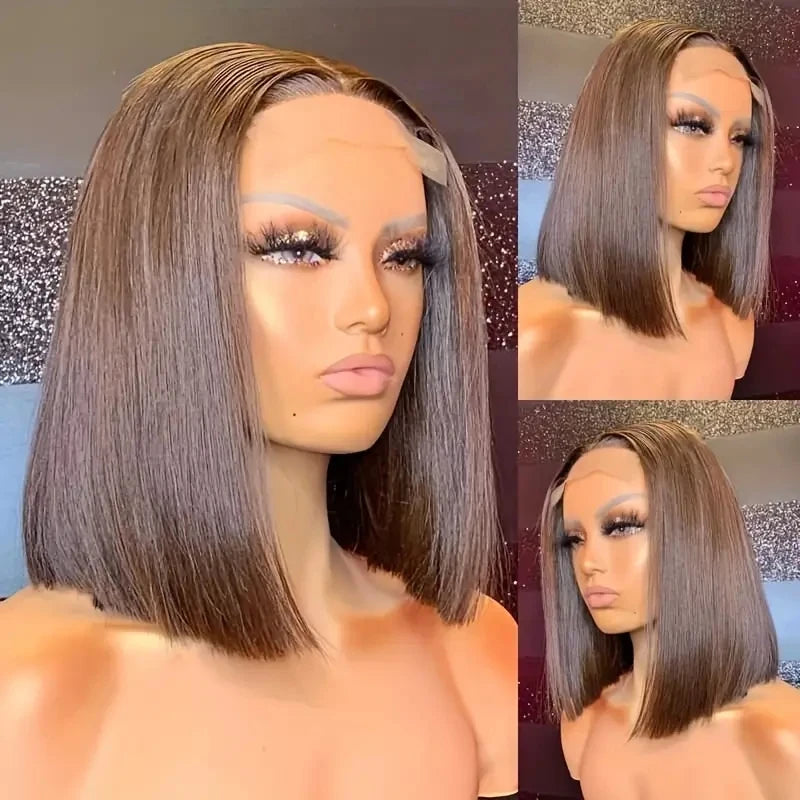 13x4 Transparent HD Lace Frontal Wig Short Bob Wig Human Hair Chocolate Brown #4 Lace Front Wigs Pre Plucked Short Straight Wig