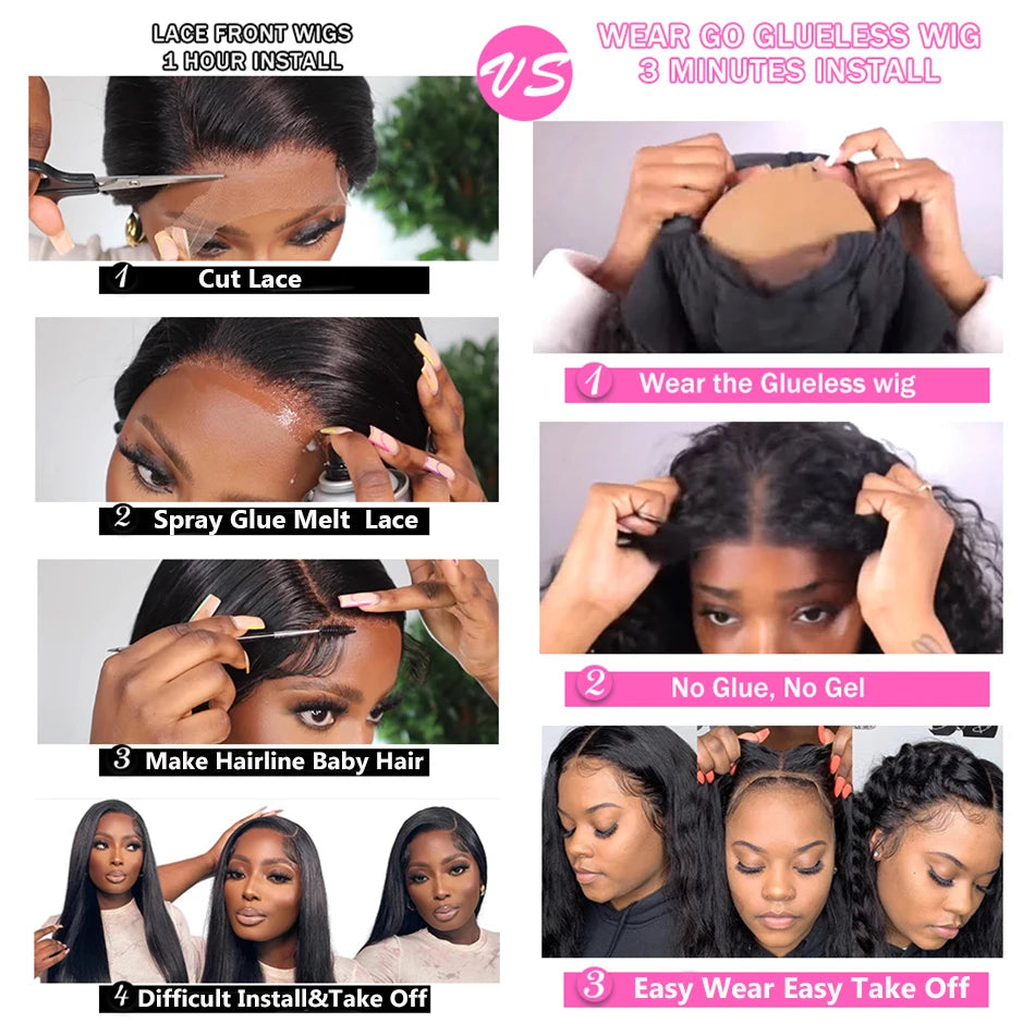 100% Glueless Wigs Human Hair Wigs Ready To Wear Bleached Knots 6x4 Pre Cut HD Transparent Wear And Go Wigs Kinky Curly 210%