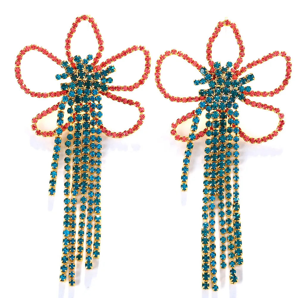 Stonefans Exaggerated Colorful Flower Earrings Fashion Long Tassel Drop Earring for Festival Drag Queen Jewelry