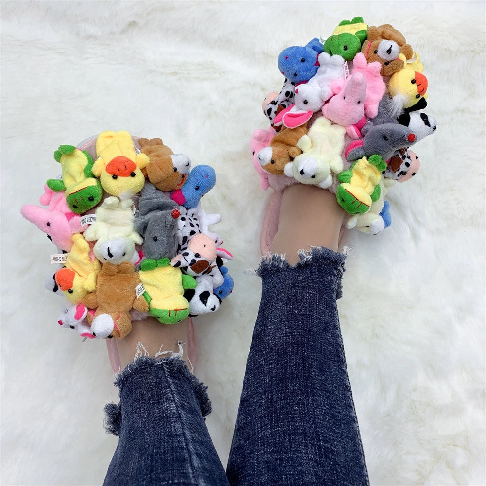Home Slippers Women Cotton Slippers Furry Flip Flops House Shoes Cute Teddy Bear Slides Plush Pantuflas Women Cheap Slides