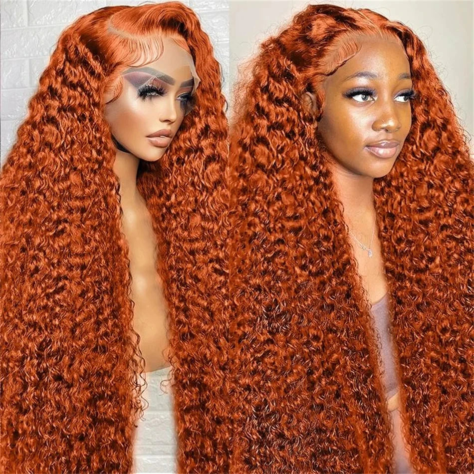 Orange Ginger Lace Front Wig Curly Human Hair Wigs For Women 30Inch Deep Wave Frontal Wig 13x4 13x6 HD Lace Front Human Hair Wig