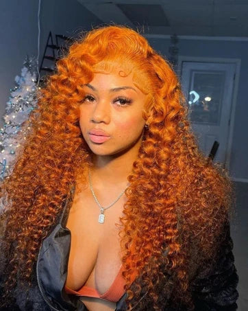 350# 13x6 200 Density 350 Ginger Orange 30 40 inch Lace Front Wig Human Hair Wigs 13x4 HD Lace Frontal Curly Wig For Woman