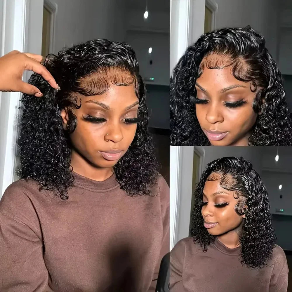 Deep Wave 13x4 Lace Front Wigs Short Bob Wig Brazilian Virgin Human Hair Pre Plucked With Baby Hair Natural 4x4 Closure Bob Wigs