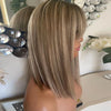 Ash Blonde Balayage Ombré Roots Cute Bangs Wig 100% Premium Virgin Human Hair HD Lace Front Wig 150 Density Straight Bob Wig