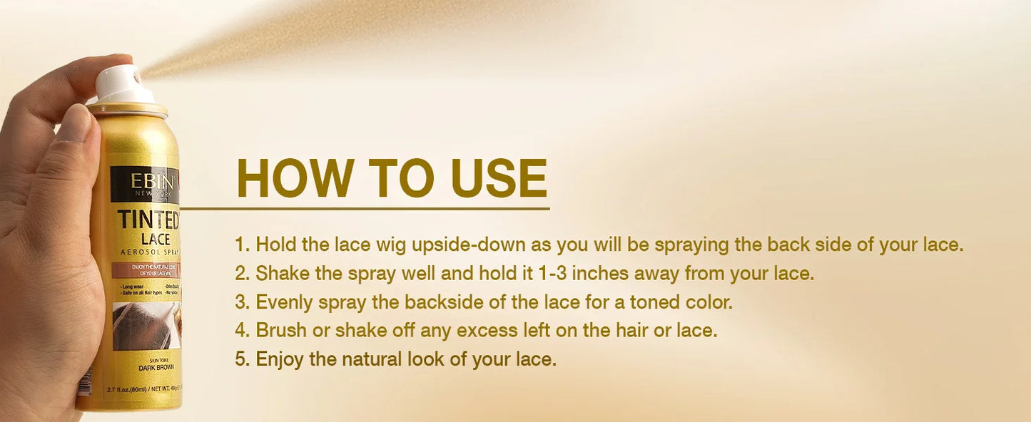 Ebin New York Tinted Lace Aerosol Spray 2.7oz/ 80ml - Quick Dry, Natural Tint, Ideal for Seamless Lace Blending