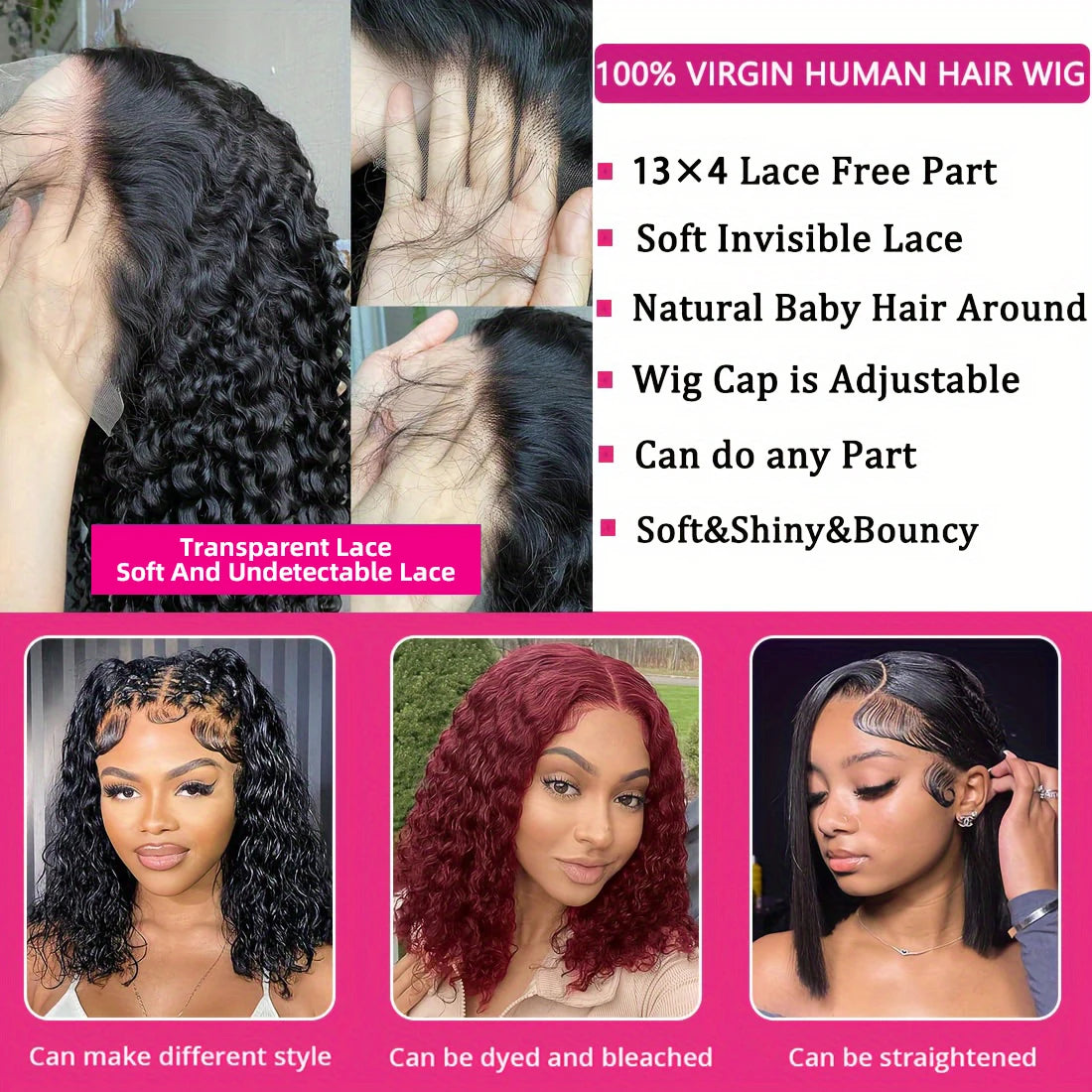 Deep Wave 13x4 Lace Front Wigs Short Bob Wig Brazilian Virgin Human Hair Pre Plucked With Baby Hair Natural 4x4 Closure Bob Wigs