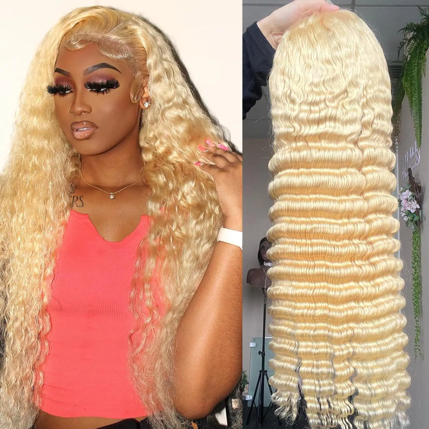 Lace Front Human Hair Wigs30 38 Inches Deep Wave Wigs 613 Honey Blonde Color 13x4 13x6 Lace Frontal Curly Wave Wigs For Woman