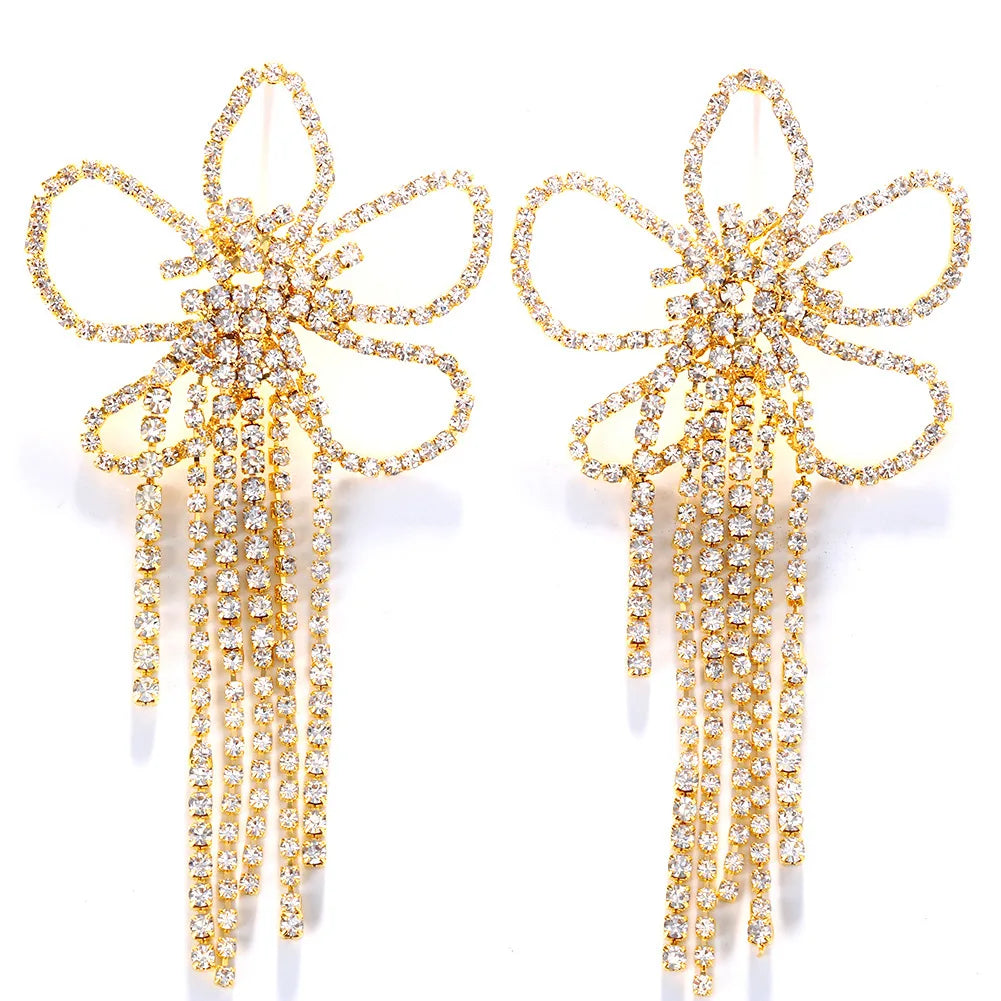 Stonefans Exaggerated Colorful Flower Earrings Fashion Long Tassel Drop Earring for Festival Drag Queen Jewelry