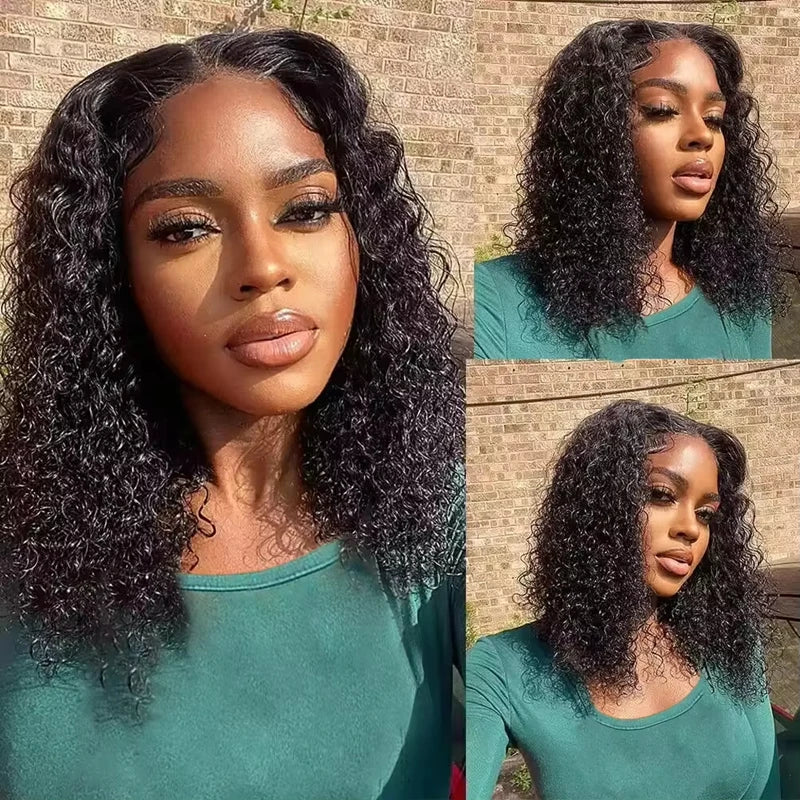 13x4 Short Bob Wig Human Hair Deep Wave 100% Brazilian Curly Human Hair Wigs Transparent Lace Front Wigs For Women Preplucked