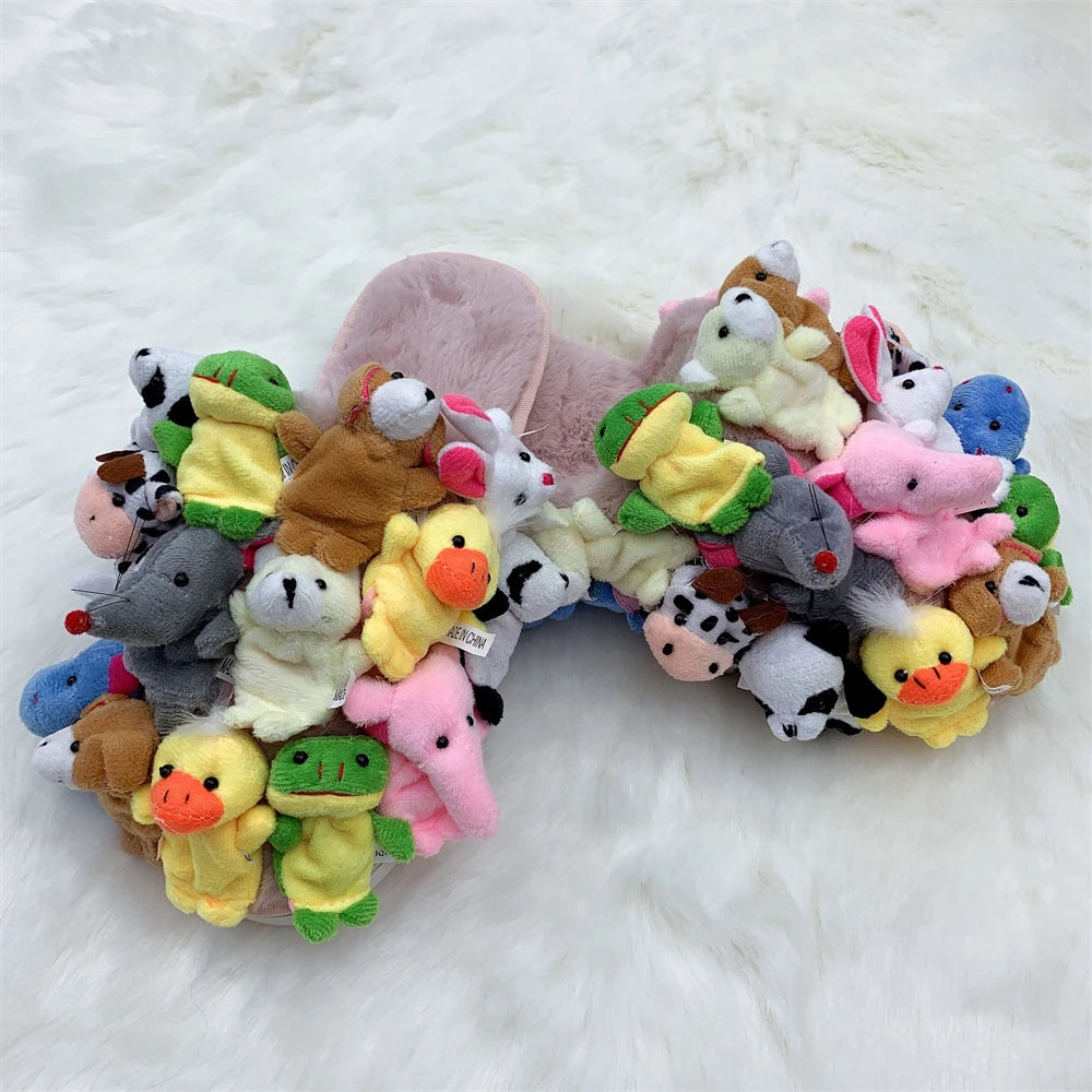 Home Slippers Women Cotton Slippers Furry Flip Flops House Shoes Cute Teddy Bear Slides Plush Pantuflas Women Cheap Slides