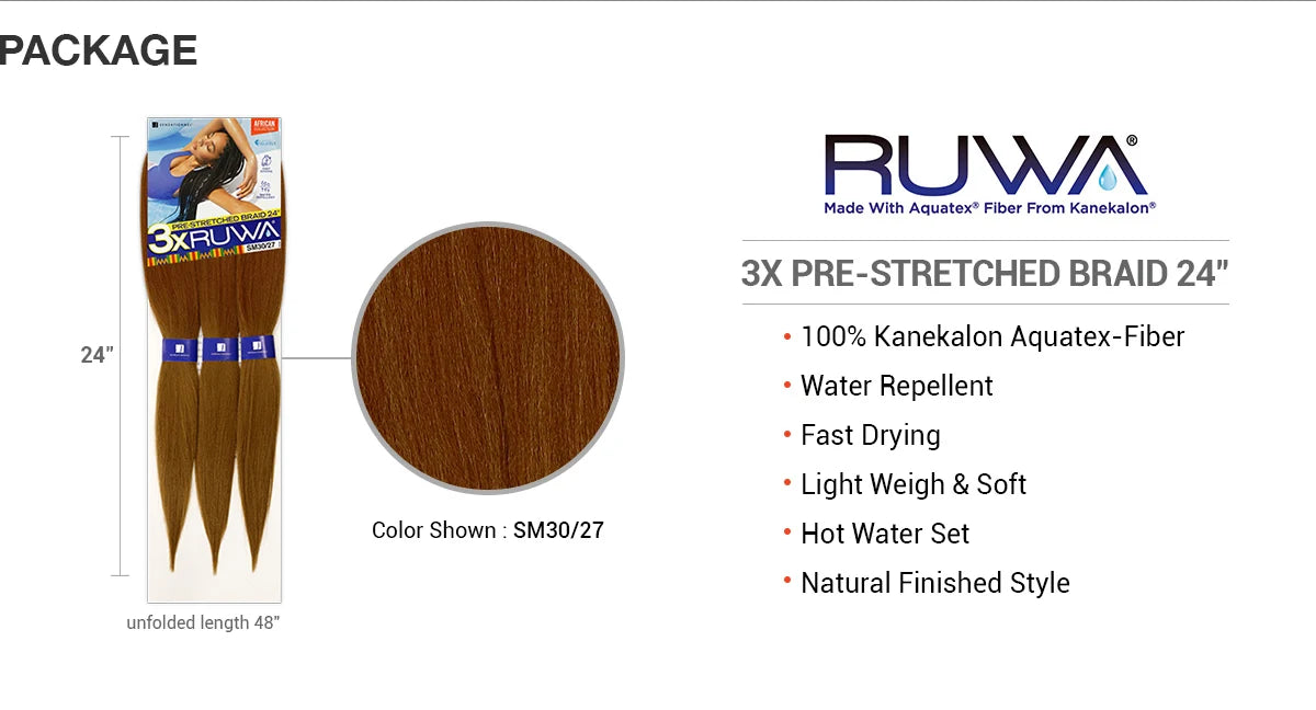 Sensationnel XPRESSION 3X Ruwa Synthetic Hair Braids Pre-Stretched Braid 24" - Lightweight, Easy to Install