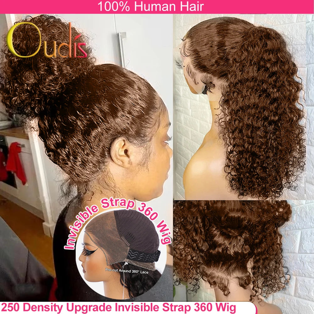 Water Wave Invisible Strap 360 Full Hd Lace Front Wig Chocolate Brown 30 Inch Deep Wave Frontal Wig Glueless Wig Human Hair